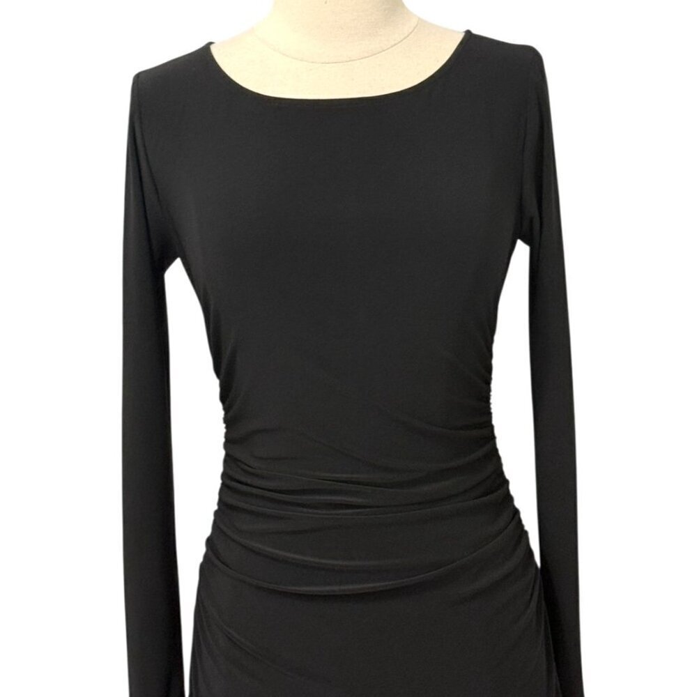 Norma Kamali Kamalikulture Dress Long Sleeve Ruched Black Stretch Bodycon Size S - Picture 3 of 10